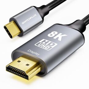 USB C to HDMI 2.1 Cable 6Ft (8K@60Hz,4K@144Hz,2K@240Hz) Type-C to HDMI Braided Cord,[Thunderbolt 3/4/5 Compatible] for iPhone 15 Series,MacBook Pro/Air,iPad Pro,Surface,Dell,HP