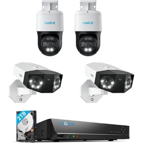 REOLINK 4K Dual-Lens Security Camera System, 2X Duo 2 PoE with 180° Ultra-Wide Angle, Bundle with 2X Trackmix PoE with 6X Hybrid Zoom & Auto Tracking and 1x RLN8-410 NVR (2TB HDD)