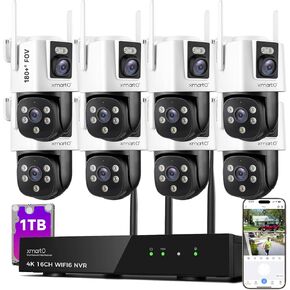 [2-in-1 CAM] XMARTO 16CH Security Camera System Outdoor Wireless, 8pcs 2-in-1 Cameras, 16CH 4K Long Range WiFi 6 Surveillance DVR NVR Kit, Pan Tilt Zoom 4MP QHD Home CCTV Camera Set w. 1TB Hard Disk