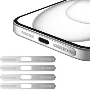 for iPhone 16 Pro Max Metal Speaker Dustproof Mesh Compatible with iPhone 15/14/ 13/12 Series - 4 Pcs/Silver