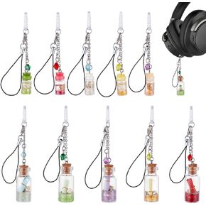 OLYCRAFT 10Pcs 5 Styles Earphone Dust Plug Charm Wish Bottle Cell Phone Charm Dust Plug Keychain Earphone Plug Cap Phone Anti-Dust Plugs with Lobster Clasps for 3.5mm Headphone Mobile Plug Accessories