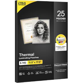 KTRIO Laminating Sheets 5 Mil, Hold 11 x 17 inches Sheet, 25 Pack, Clear Thermal Laminate Pouches for Laminator, 11.5 x 17.5 inches Lamination Sheets for School, Home & Office