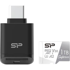 Silicon Power Micro SDXC UHS-I U3 1TB A2 Memory Card Bundle with USB C Card Reader SPU1ATC200