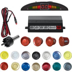 Car Reverse Backup Parking Sensor Radar System kit The LED Display with 3 Colors can Both Shows Distance Data and warn You with beep Sound Adjustable Volume Compact and Easy to Install (Dark Red)