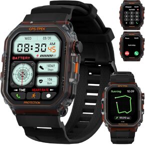 Military Smart Watch for Men (Answer/Make Calls), 1.75'' Smart Watch for Android and iPhone, Fitness Watch with 100+ Sports Modes, IP68 Waterproof, GPS/Heart Rate/Sleep/Stress, Watches for Men