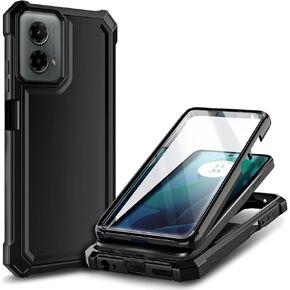 Designed for Motorola Moto G 5G 2024 Phone Case with Built-in Screen Protector, 12FT Military Grade Drop Tested Slim Full-Body Protective Shockproof Rugged Bumper Case (Black)
