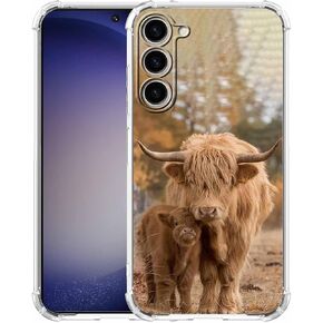 for Samsung Galaxy S23 Case with Cow Design,Cute Highland Cattle Family Pattern,Clear Slim Soft TPU Bumper Case,6.1"(Cow,S23)