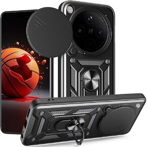 Ysnzaq Armor Case for Oppo Find X8 Pro 5G, Military-Grade Heavy Duty Shockproof Protection Case with Kickstand & Slide Camera Lens Cover for Oppo Find X8 Pro 5G SJ Black