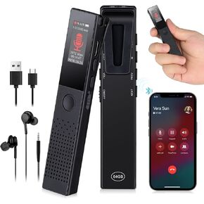 64GB Digital Voice Recorder - Bluetooth Playback, 3072KBPS Voice Activation, Password Protection - Ideal for Lectures, Meetings, Interviews.