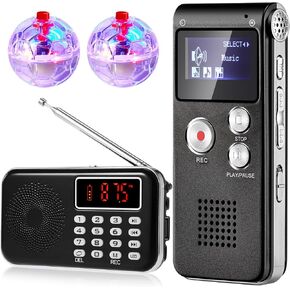Dunzy 4 Pcs Ghost Hunting Equipment Kit Includes Fm Radio with 8 Gb Digital Voice Recorders with 2 LED Light up Cat Ball Include Batteries for Scanning Recording Spirit
