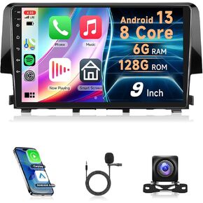2G 64G Radio for Honda Civic 2016 2017 2018 2019 2020 with Canbus, Rimoody Android 13 Car Stereo Carplay 9 Inch Touch Screen Android Auto GPS WiFi Mirror Link Bluetooth FM/RDS EQ SWC Backup Camera