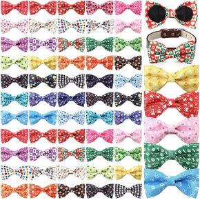 60 Pcs Paw Bone Print Dog Collar Bow Ties Bulk Dog Bowtie Accessories Puppy Bows Detachable Collar Charms Grooming Supplies for Small Medium Large Cat Pet Costume