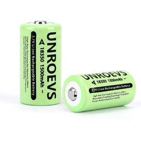 2 Pack 3.7V 18350 Battery Rechargeable 1500 mAh High Capacity Flat Top Li-ion ICR 18350 Battery for Flashlight,Headlamp.