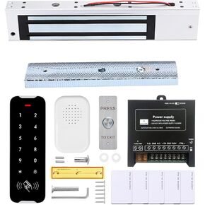 Door Access Control Kit, RFID Keypad, 600LB Magnetic Lock Set, Exit Button, Doorbell, Power Supply Controller, 10 RFID Key Fobs (XC50-280kg-Kit)