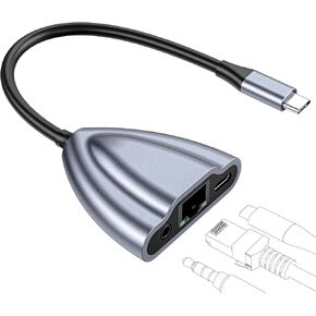USB C to Ethernet Adapter with Charging Port, 1Gbps RJ45 to USB C Hub Ethernet Up to 480Mbps Transfer, Type-C Power Delivery LAN Network Adapter for Laptop, MacBook Pro/Air, Chromebook