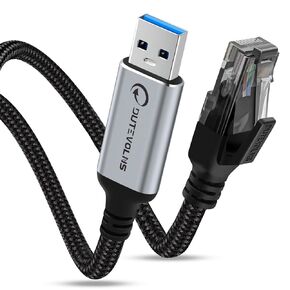 USB A إلى Ethernet Cable 6.6 ft ، اكتب A إلى RJ45 من سلك النايلون ، Gigabit متصل مباشرة ، متوافق مع الكمبيوتر المحمول ، كمبيوتر سطح المكتب ، التبديل ، مربع التلفزيون