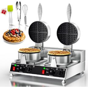 PYY Commercial Waffle Maker - 2500W Stainless Steel Waffle Maker, Non-stick Electric Chaffle Maker for Restaurant Party Food Stall, Double Waffle Maker Large Stainless Steel Waffle Maker