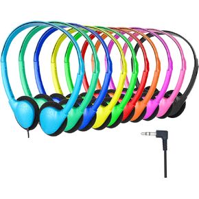 Bulk Headphones for Classroom Kids 15 Pack Wholesale Wired Adjustable Headphones Earphones for Students Schools Libraries Museums (Mixed Color)
