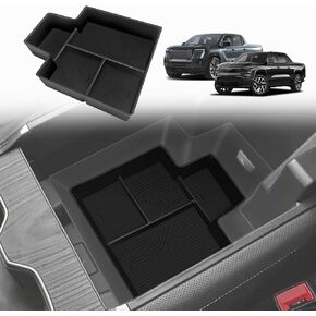BestEvMod Center Console Organizer Tray Compatible with 2024+ Chevrolet Silverado EV/GMC Sierra EV Pickup Armrest Storage Box ABS Material with PVC Trim (Not Fit ICE)