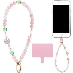 Big Beaded Phone Wrist Strap, Universal Bead Phone Bracelet Strap Detachable Beaded Phone Charms with Tether Tab Hands-Free Phone Bracelet Fashion Accessory for Phone Case Women
