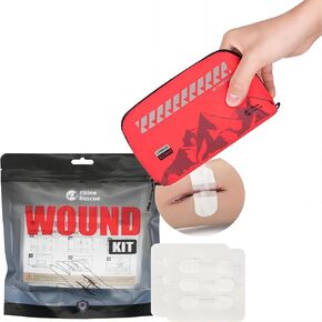 RHINO RESCUE Bundle Mini First Aid Kit Ultralight Waterproof Medical Kit for Hiking+Wound Closure Kit, 6pcs with Dresssings, Wound Closure Strips Without Suture, Stitch Zip