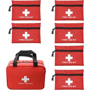 Faylapa Home First Aid Bag Empty Travel Pouch Bag for Travel, Office, Vehicle, Camping, Outdoor (1Pcs 9.44"x7.08"x3.14"+6Pcs 7.87"x5.51", Bag Only)