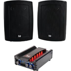 Dual Electronics LU63PB Black 3-Way High Performance Outdoor Indoor Speakers DBTMA100 Black Micro Wireless Bluetooth 2 Channel Stereo Class-D Amplifier