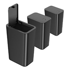 N. NETDOT 3 Pack 10L / 2.6 Gallon Small Trash Can with Lid,Bathroom Garbage Can with Pop-Up Lid,Waste Basket for Bathroom,Kitchen,Bedroom,Powder Room,Office,College (Black-Grey-Off White)