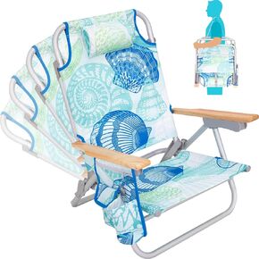 #WEJOY Folding Beach Chair for Adults, 4-Position Aluminum Lightweight Beach Chair, Low Sands Chairs with Shoulder Strap, Cup Holder and Padded Headrest, Supports 265lbs for Lawn