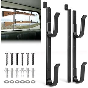 Rear Window Gun Rack for Pickup Truck - Heavy Duty Steel Car Side Gun Rack for Shotgun, Rifle, and Bow, Dip Coating Truck Rifle Holder, Adjustable Rifle Mount for Truck, 2 Pack Wall Mount Gun Rack