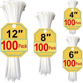 Zip Ties 8 Inch, 500 Pack, White Cable Ties for Multi-Purpose, Nylon/Plastic Wire Ties for Home Improvement, Office & Outdoor Use (Clear-Colored Style), 40lb Tensile Strength.