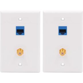 VCE UL-Listed Coax Ethernet Wall Plate, 2-Port CAT6 Keystone Coupler and 3GHz Gold Plated Coax Keystone Jack Insert Wall Plate 2 Pack