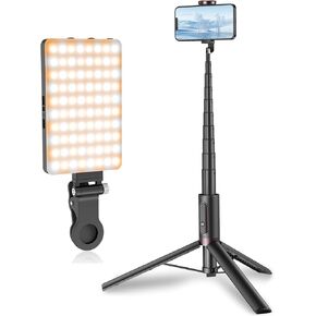 TONEOF 67" Cell Phone Tripod (Black) Bundle with 80 LED Selfie Light Black with Clip for Live Streaming/Recording Video/Makeup, Compatible with 4-7" Phones