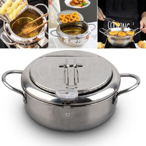 Deep Fryer Pot japanese frying pot Japanese Mini Stainless Steel Frying Pot Temperature Controlled Household Tempura Frying Pan Thermometer Induction Cooker Deep Fryers