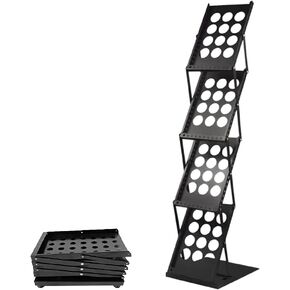 Magazine Rack Bathroom Literature Catalog, Brochure Folding Stand Portable, A4 Paper Display Rack Floor Foldable, 4 Pockets Black