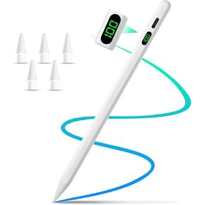 Stylus Pen for iPad 10th&9th, LED Power Display iPad Pencil Fast Charge iPad Pen with Palm Rejection Stylus for iPad Air 3/4/5/M2, iPad Mini 5/6, iPad 6/7/8/9/10, iPad Pro 11"/12.9"/M4 (White)