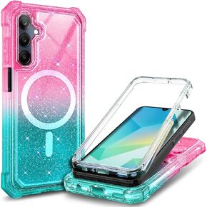 for Samsung Galaxy A36 5G Phone Case, Magnetic Case [Compatible with Mag-Safe] [10FT Military Grade Drop Tested] Shockproof Protective Bumper Case (Glitter Pink/Aqua)