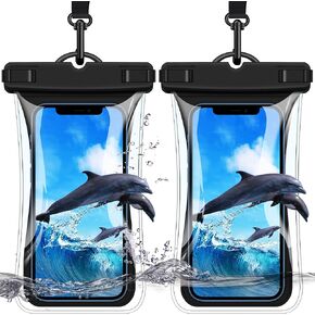 Waterproof Phone Pouch, [Super Buoyant] Floating IPX8 Waterproof Phone Case, [2 Pack] Cellphone Dry Bag with Lanyard Compatible with iPhone 16 15 14 13 12 11 Pro Max XS XR X Up to 6.9''-Black