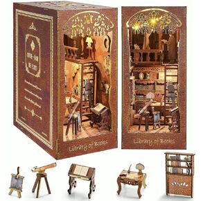 Book Nook Kits for Adults & Teens, Miniature House Kit with Sensor Led Light, Booknook Crafts for Adults, Reading Nook Bookshelf Decor, 3D Puzzle DIY Kits for Adults Christmas, Birthdays Gifts