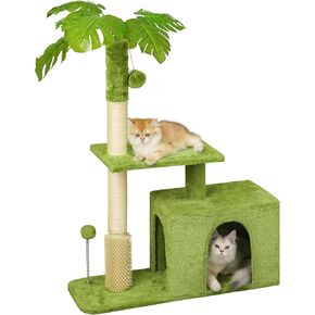 47" Cat Tree for Indoor Cats with Scratching Post, Hammock & Plush Perch, Multi-Level Cat Tower with Dangling Toys, Cozy Condo & Anti-Tip Design, Space-Saving Green Cat Furniture for Kittens