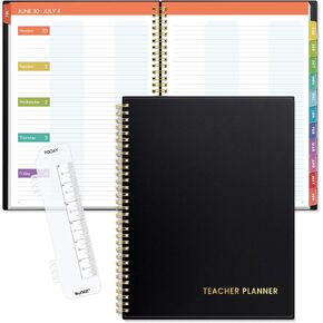 SUNEE Teacher Planner 2025-2026 Academic Year, Lite Lesson Planner Book with 7 Periods Jul 2025 - Jun 2026, 8.5"x11" Daily Weekly and Monthly Organizers, Plan Book with Pocket Folder, Color Tabs,Black