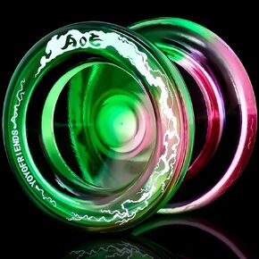 7YO Professional Responsive Yoyo AOE, Crystal Yoyo for Beginners Kids, Wide Plastic Yoyo with 10 Yoyo Strings, Concave Bearing Accessories (Yellow Red)