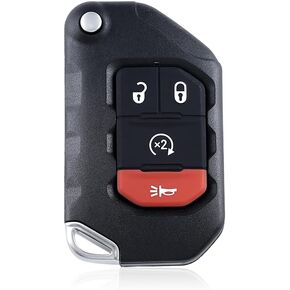 fit for 2019 Jeep Wrangler Smart Key Remote Key Fob 433MHz 4A Chip 3+1 Buttons Red Panic Button Smart Card Folding Key FCC ID: OHT1130261