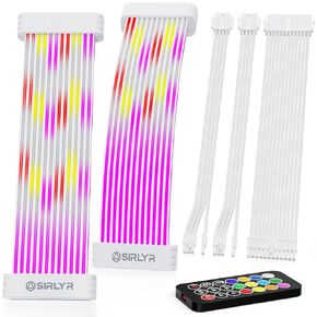 Sirlyr RGB PSU Cables Set with Lighting Panels and 24 Pin Motherboard,2× 8 Pin GPU PC Power Supply Extension Cable Mod - Upgrade 120 LEDs 6 Light Strips with Wireless ARGB Control