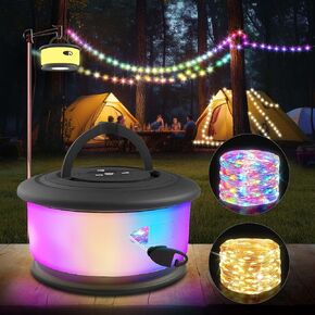 2pcs Camping String Lights,2 in 1 Upgraded 32.8FT Rechargeable Tent Lights String with 19 Lighting Modes,Quick Storage camping lights，Portable LED Lamp for Bedroom Yard Decor Christmas (Black&Orange)
