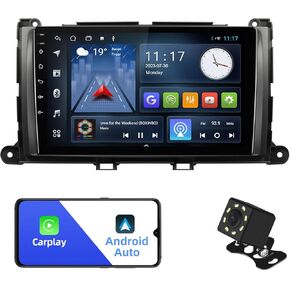 4+64G Android 13 Double Din Car Stereo for Toyota Sienna 2011-2014 with 9 Inch Touchscreen Radio Built-in Wireless Carplay/Android Auto/GPS/Bluetooth/FM/AUX-in/Steering Wheel Controls/Backup Camera in Saudi Arabia