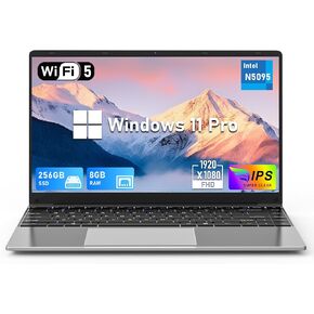 14 Inch Gaming Laptop, N5095 Laptop Computer(up to 2.9GHz), 8GB RAM 256GB SSD, FHD 1920 * 1080, 180 Angle Open, Windows 11 Pro, 2.4G+5G WiFi, BT 4.2, Mini HDMI