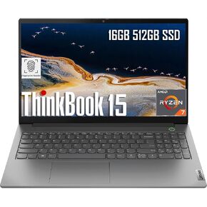 Lenovo ThinkBook 15 Business Laptop (15.6" FHD Anti-Glare, 16GB RAM, 512GB SSD, AMD Ryzen 7 5825U (> Intel i7-1165G7)), FHD Webcam w/ Shutter, Military Grade, Fingerprint, Ethernet, Win 11 Pro, Grey