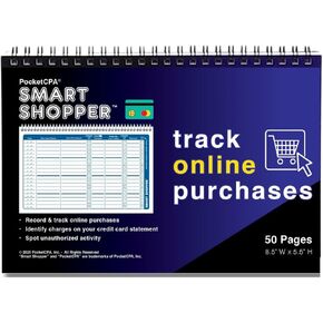 Smart Shopper - يعمل مثل سجل الشيكات لتسجيل وتتبع مشترياتك على Amazon. بسهولة التوفيق بين نشاط الشراء مع بيانات بطاقة الائتمان الشهرية الخاصة بك. 50 صفحة. 8.5 × 5.5 ".