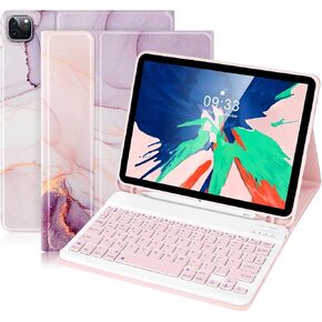 SOPPY Bluetooth Keyboard Case for iPad Air 11-inch (M3 2025 / M2 2024) & Air 5th/4th Gen & iPad Pro 11 inch (1st/2nd/3rd/4th Gen), Detachable Keyboard Cover, with Built-in Pencil Slot, Marble Purple